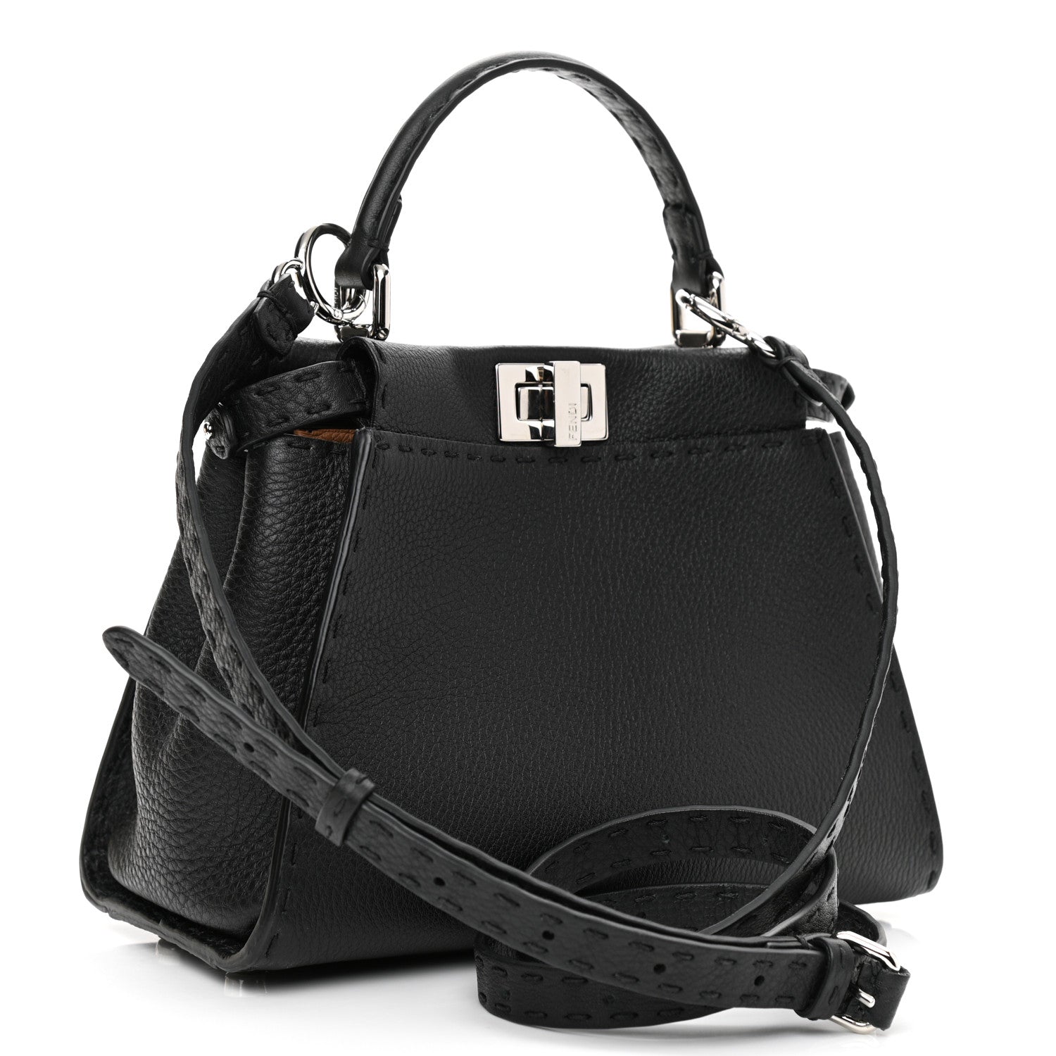 Fendi Cuoio Romano Selleria Bi-Color Mini Peekaboo Iconic Satchel Black Mou 3 of 12