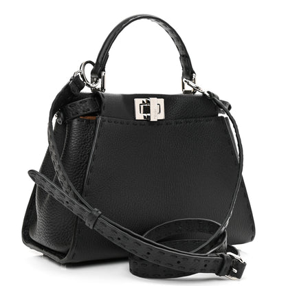 Fendi Cuoio Romano Selleria Bi-Color Mini Peekaboo Iconic Satchel Black Mou 3 of 12