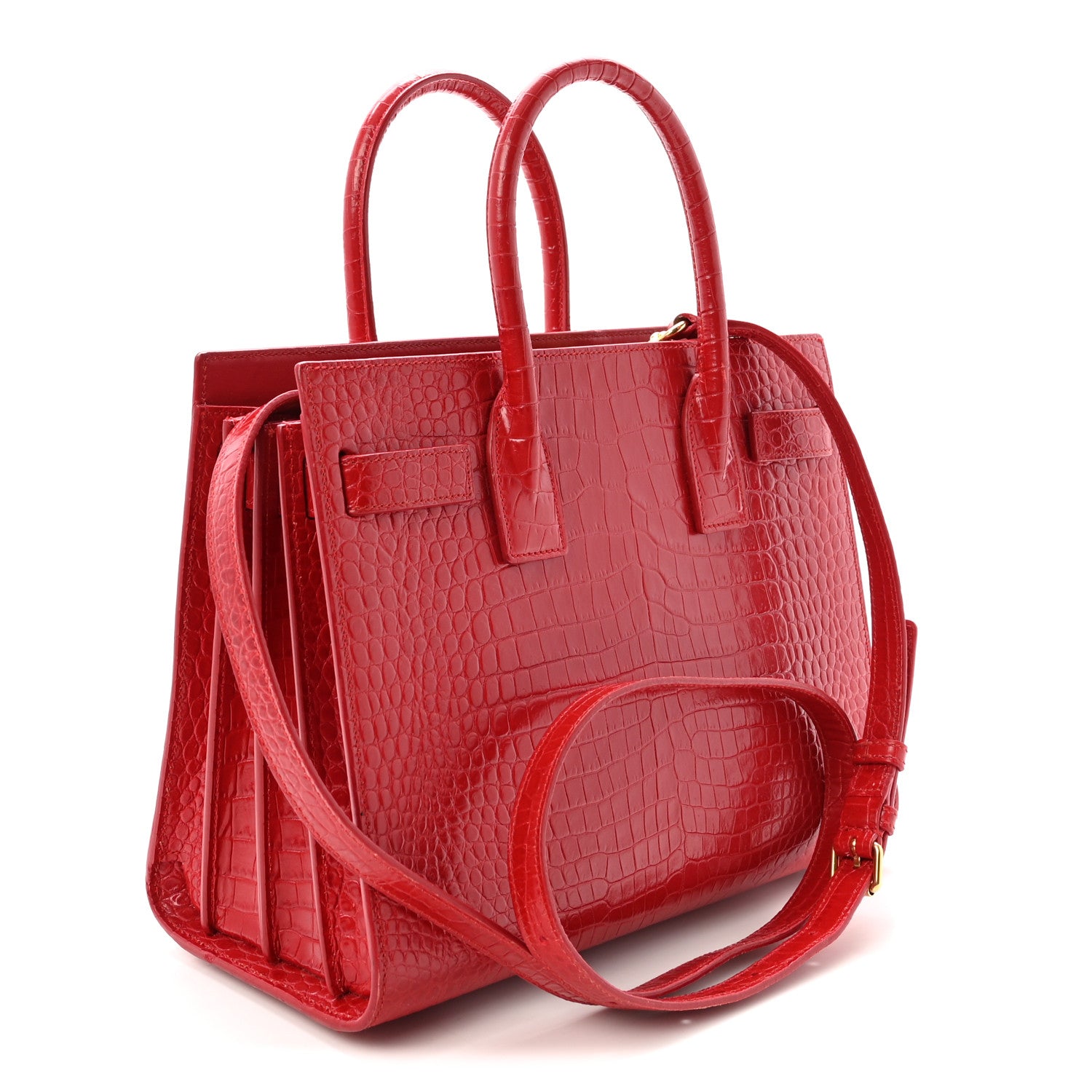Saint Laurent Calfskin Crocodile Embossed Baby Sac de Jour Eros Red 3 of 9