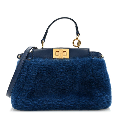 Fendi Shearling Shiny Nappa Micro Peekaboo Iconic Satchel Blue 1 of 10