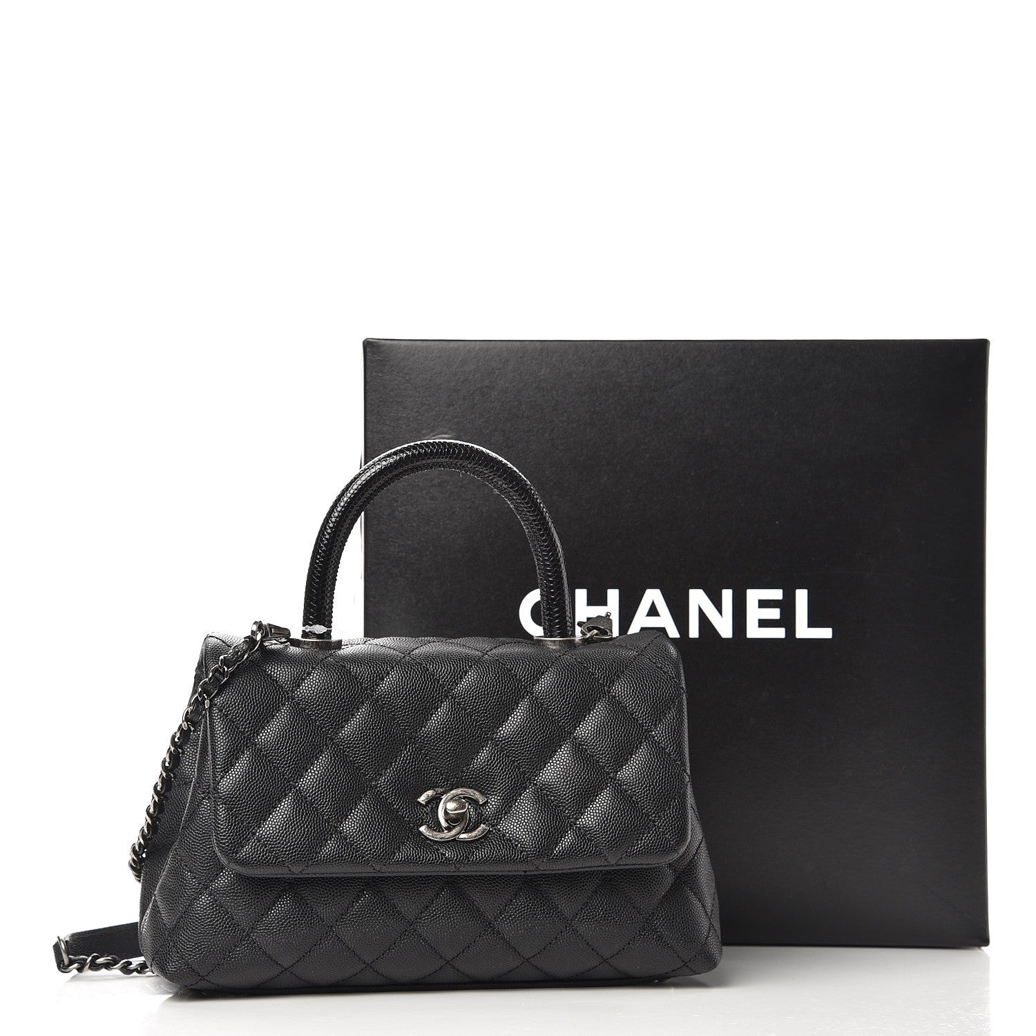 Chanel Caviar Lizard Quilted Mini Coco Handle Flap Black 8 of 8
