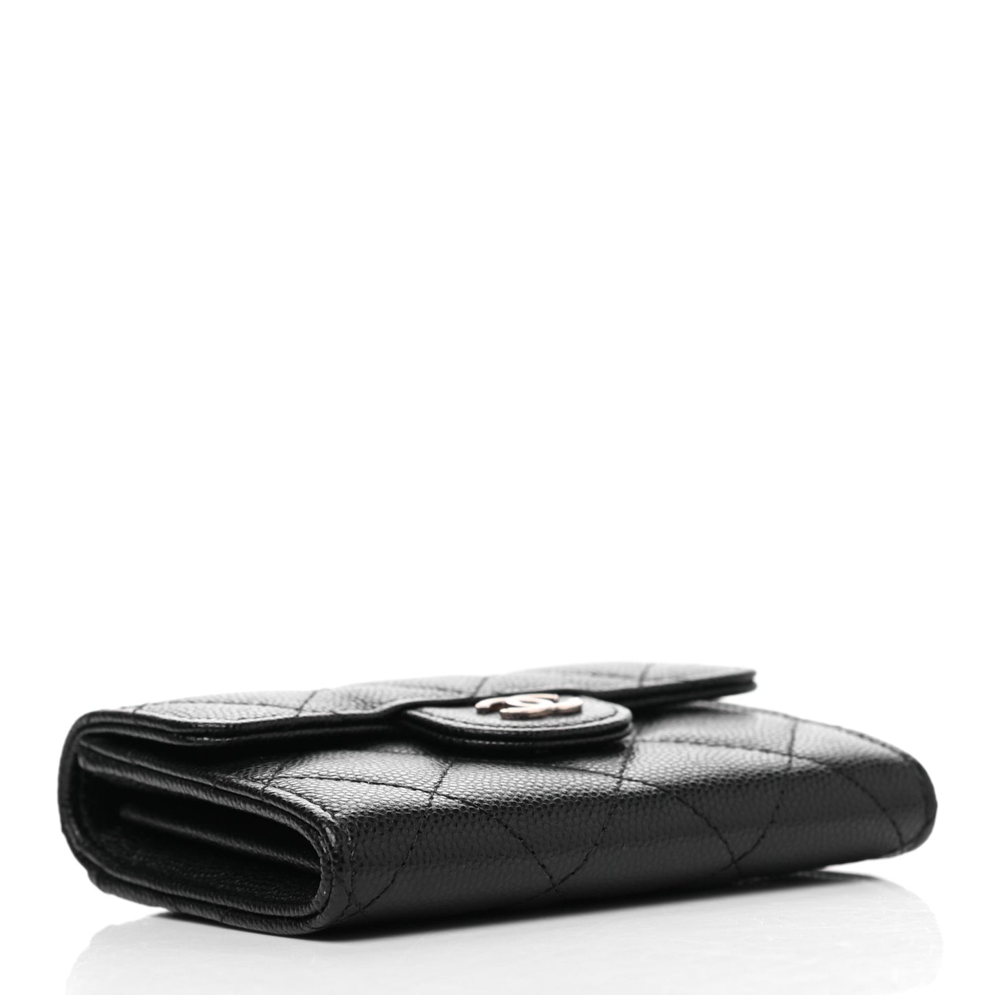 Caviar Quilted Flap Card Holder Wallet Black