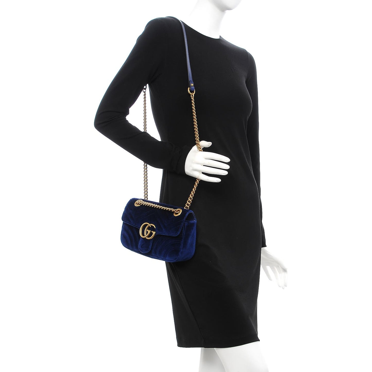 Velvet Matelasse Mini GG Marmont Shoulder Bag Cobalt Blue