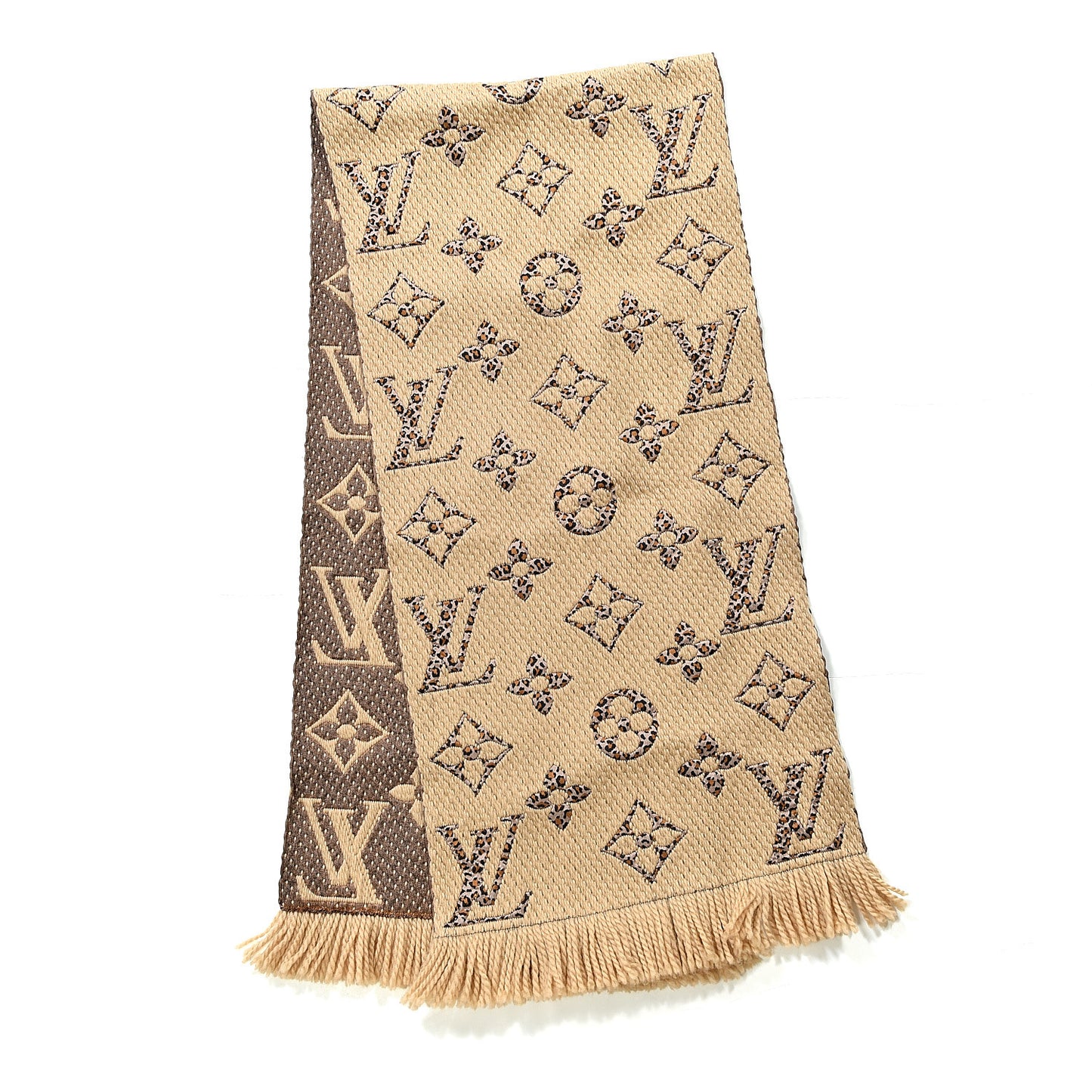 Wool Silk Monogram Giant Jungle Logomania Shine Scarf Beige