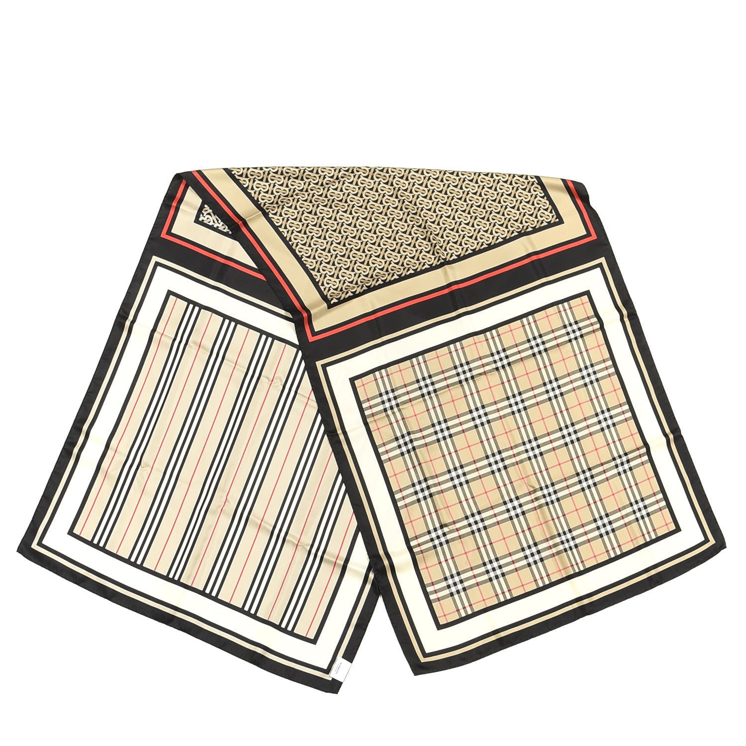 Burberry Silk Vintage Check Icon Stripe TB Monogram Print Scarf Archive Beige 2 of 3