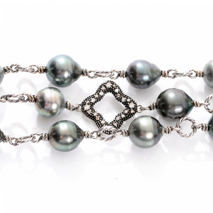 David Yurman Sterling Silver Diamond Tahitian Pearl Quatrefoil Mutli Row Bracelet 4 of 4