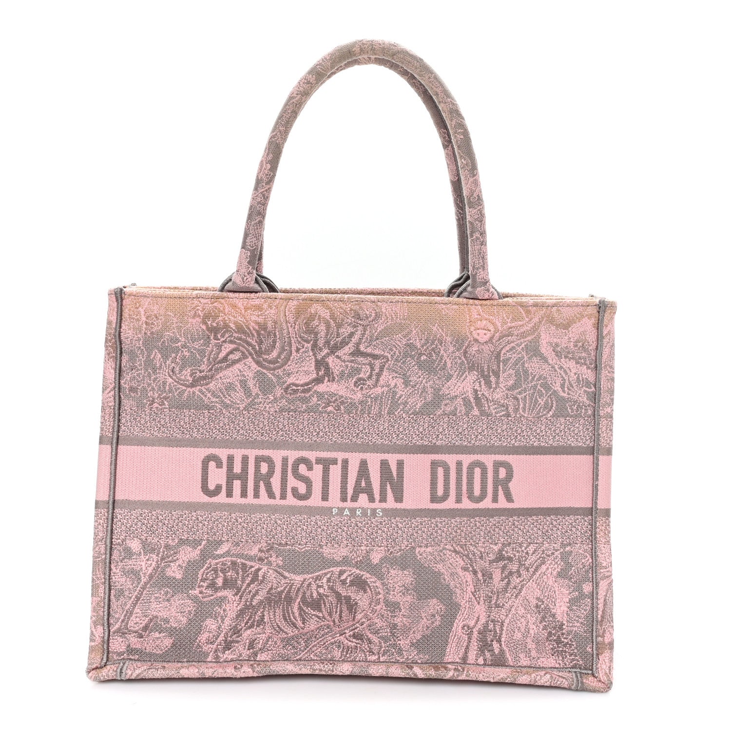 Christian Dior Canvas Embroidered Medium Dioriviera Toile De Jouy Book Tote Pink Grey 1 of 11