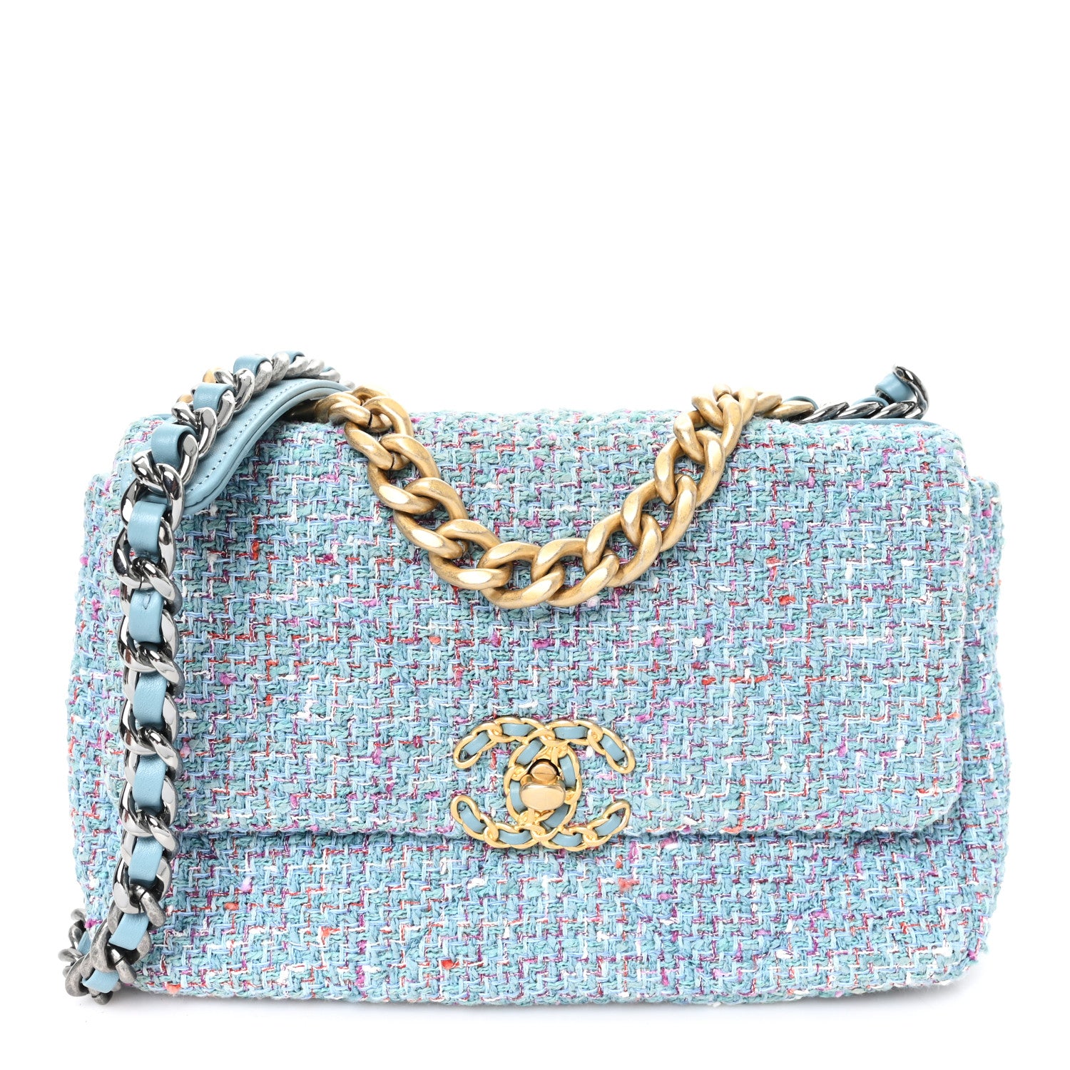 Chanel Tweed Quilted Medium Chanel 19 Flap Blue Multicolor 1 of 11