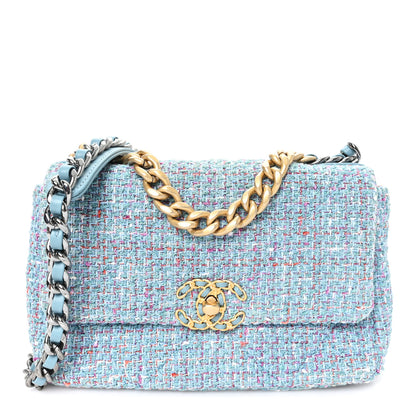 Chanel Tweed Quilted Medium Chanel 19 Flap Blue Multicolor 1 of 11
