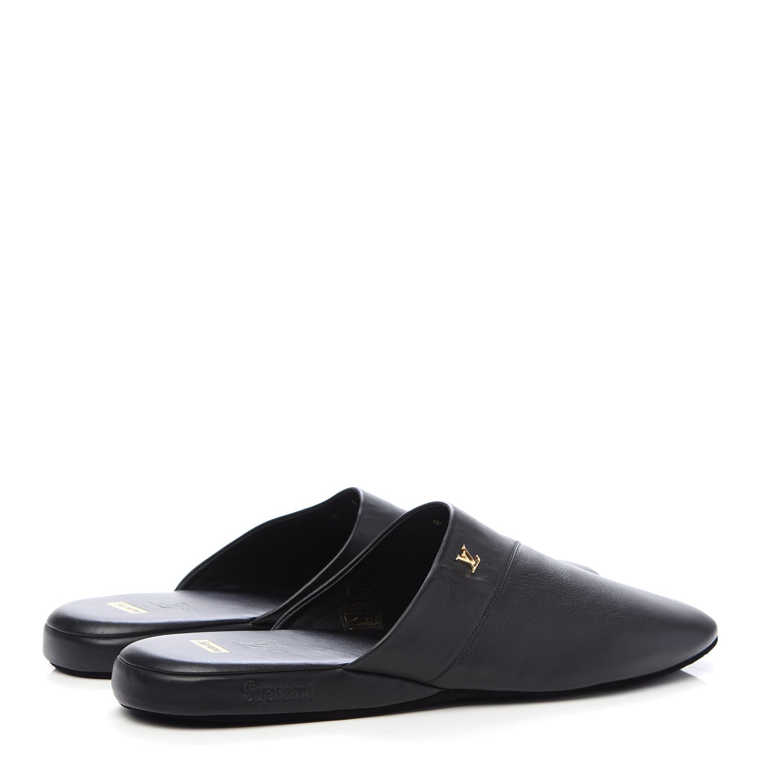 Louis Vuitton X SUPREME Lambskin Mens Hugh Slippers 8 Black 4 of 12