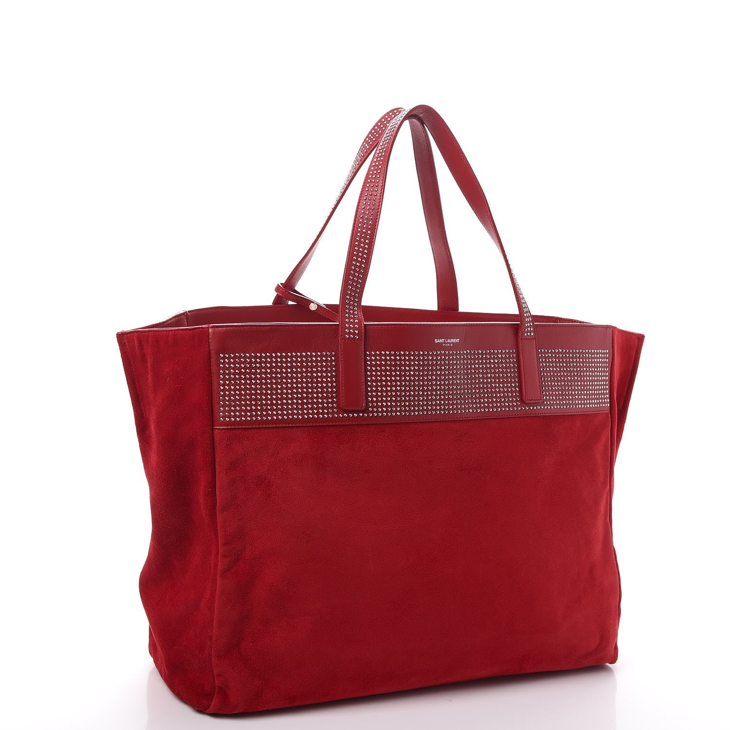 Saint Laurent Calfskin Suede Stud Reversible Shopper Tote Red 7 of 19