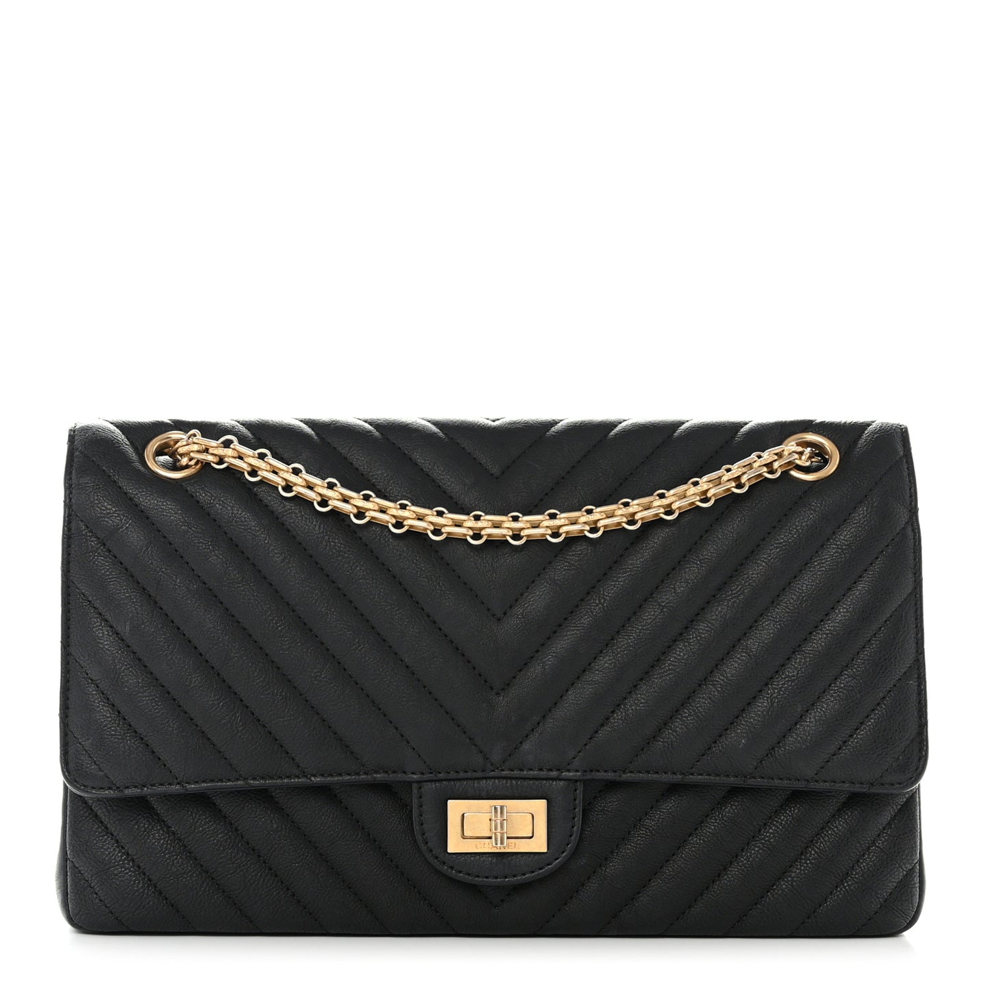 Crumpled Calfskin Chevron Quilted 2.55 Reissue 226 Black