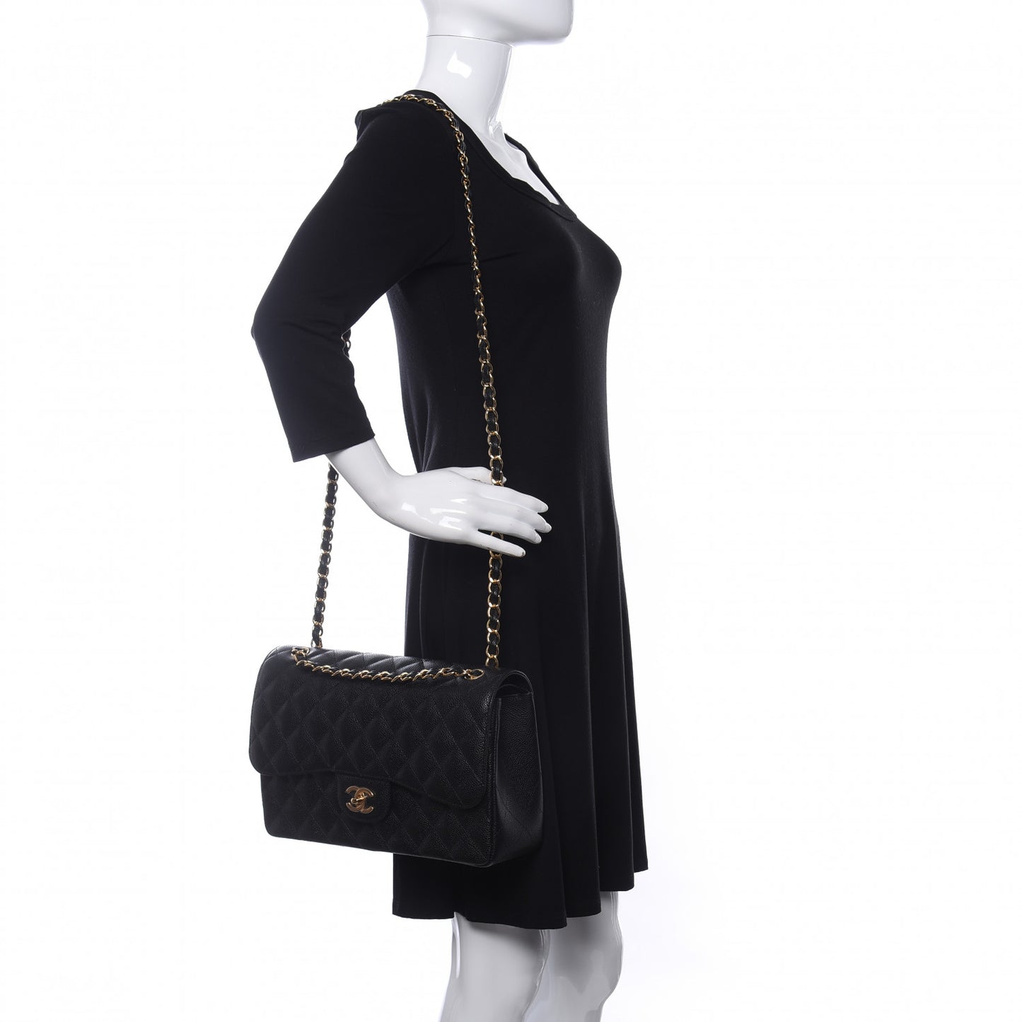 Caviar Quilted Jumbo Double Flap Black