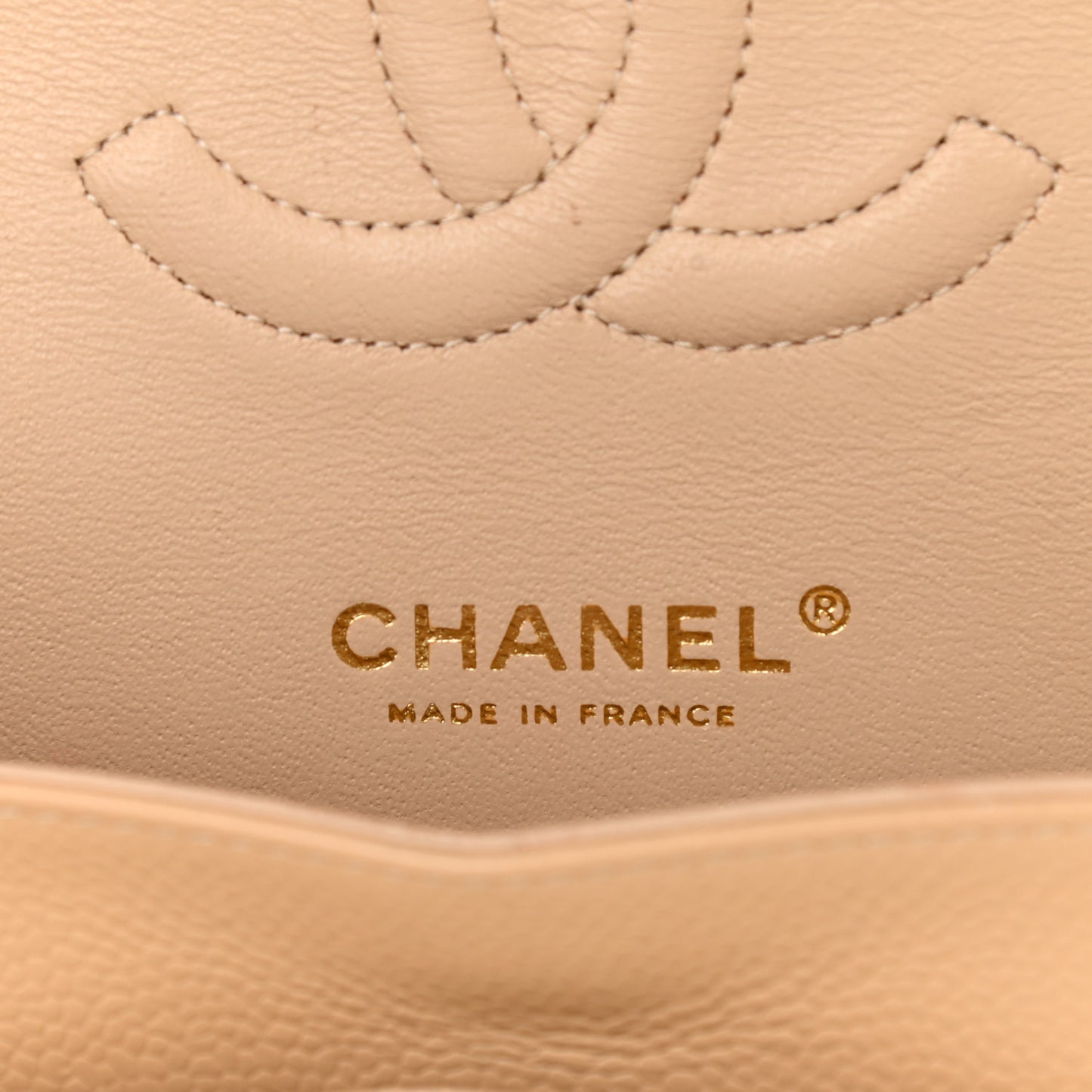 Caviar Quilted Medium Double Flap Beige