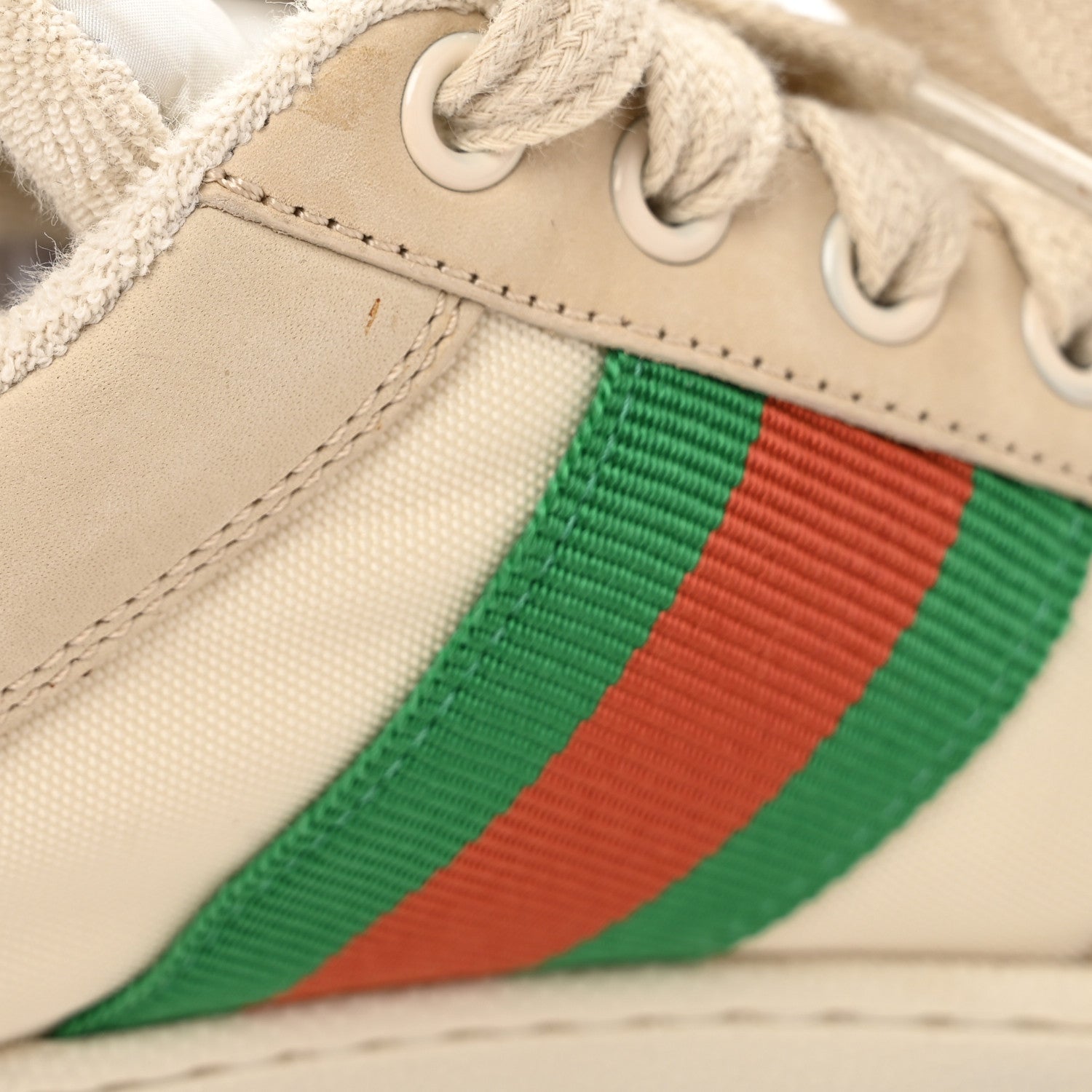 Gucci Nylon Nubuck Web Womens Screener Sneakers 38 Mystic White Dusty Milk 11 of 12