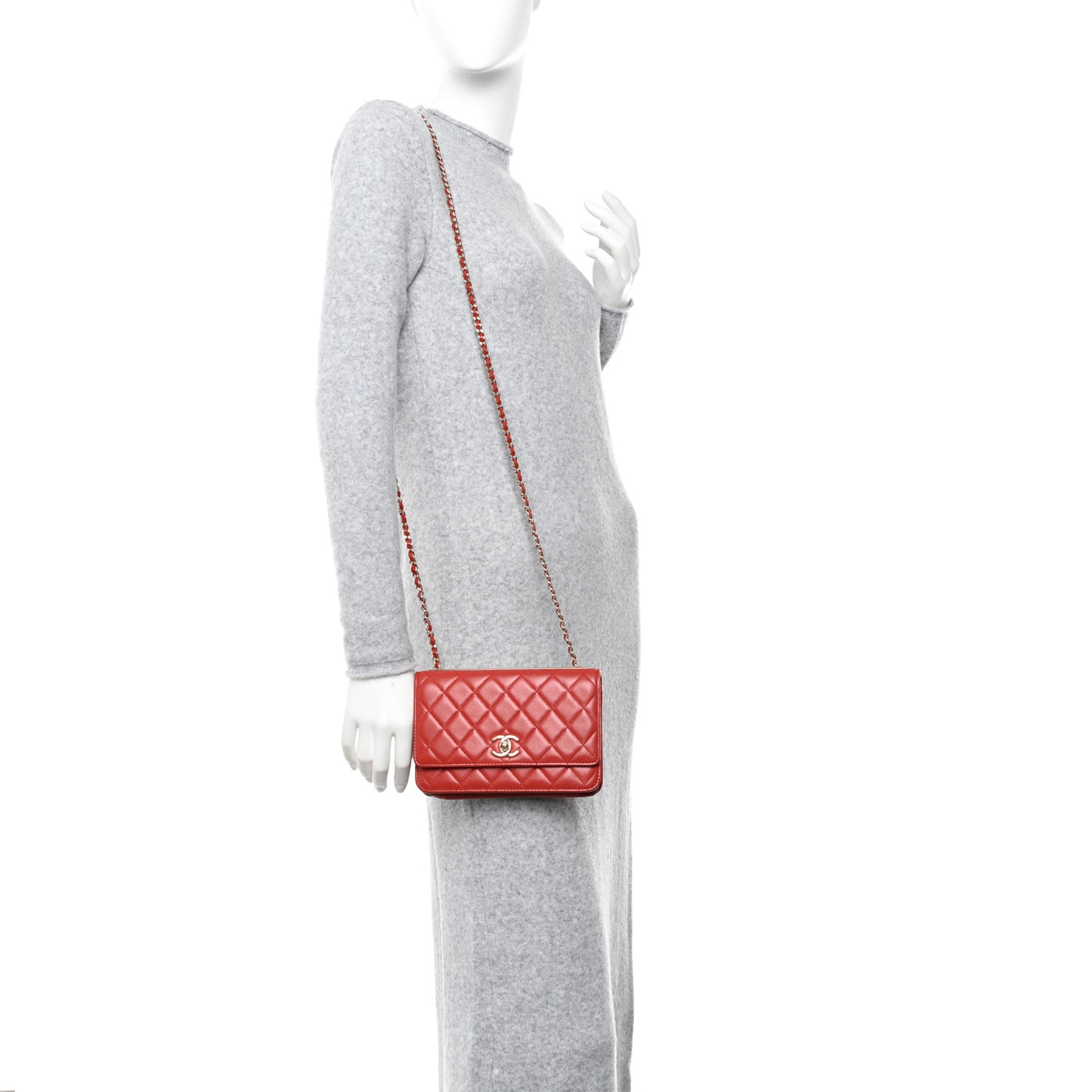 Lambskin Quilted Trendy CC Wallet On Chain WOC Red