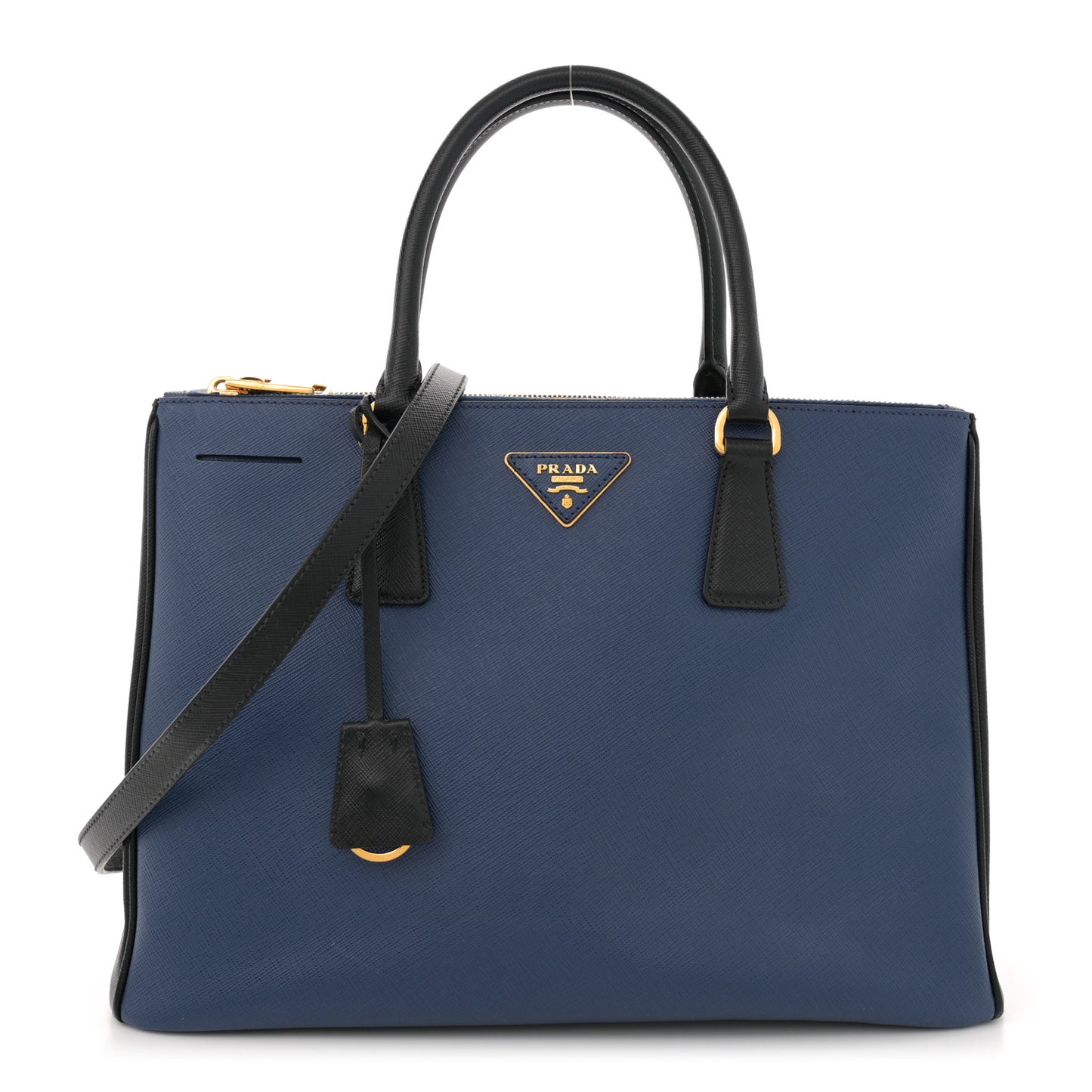 Saffiano Lux Bi-Color Medium Galleria Double Zip Tote Bluette Baltico