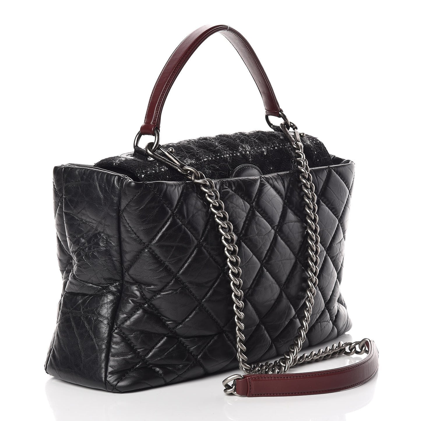 Aged Calfskin Quilted Tweed Portobello Tote Black