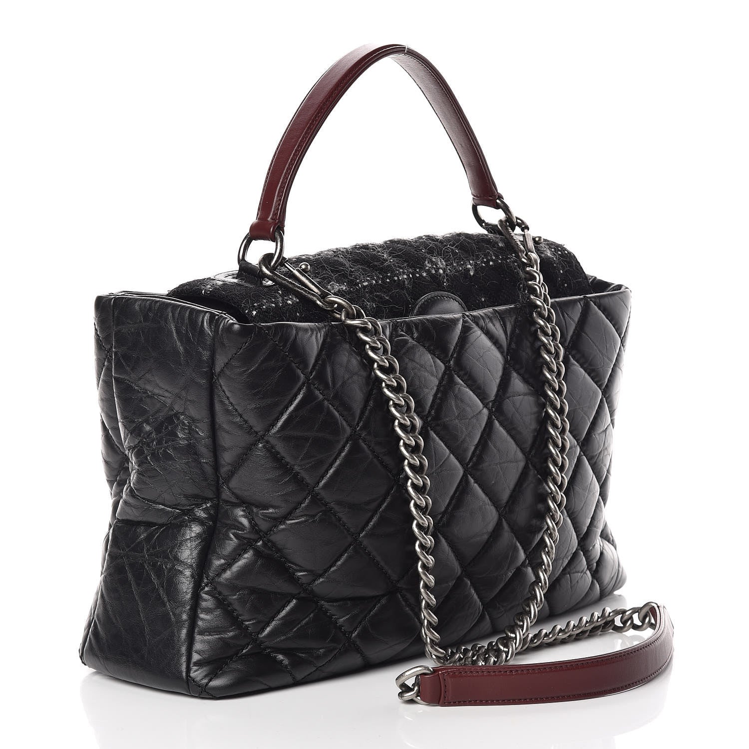 Chanel Aged Calfskin Quilted Tweed Portobello Tote Black 5 of 35
