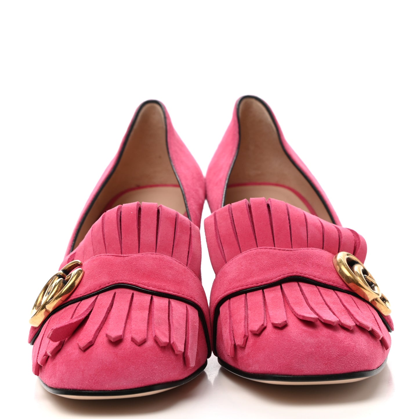 Kid Scamosciato GG Marmont Fringe 50mm Loafer Pumps 39 Hot Pink