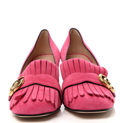 Gucci Kid Scamosciato GG Marmont Fringe 50mm Loafer Pumps 39 Hot Pink 2 of 10