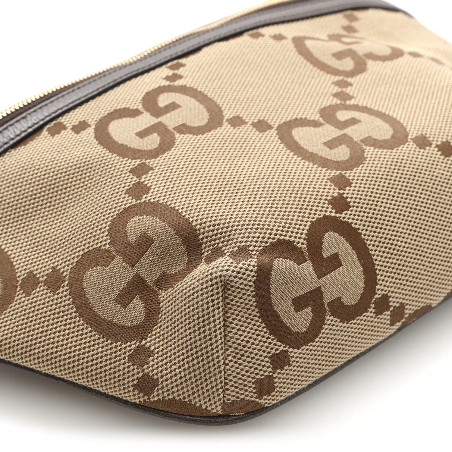 Gucci Monogram Jumbo GG Textured Dollar Calfskin Web Belt Bag Camel Ebony New Acero 8 of 9