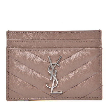 Saint Laurent Grain De Poudre Matelasse Chevron Monogram Credit Card Case in Fard 1 of 8