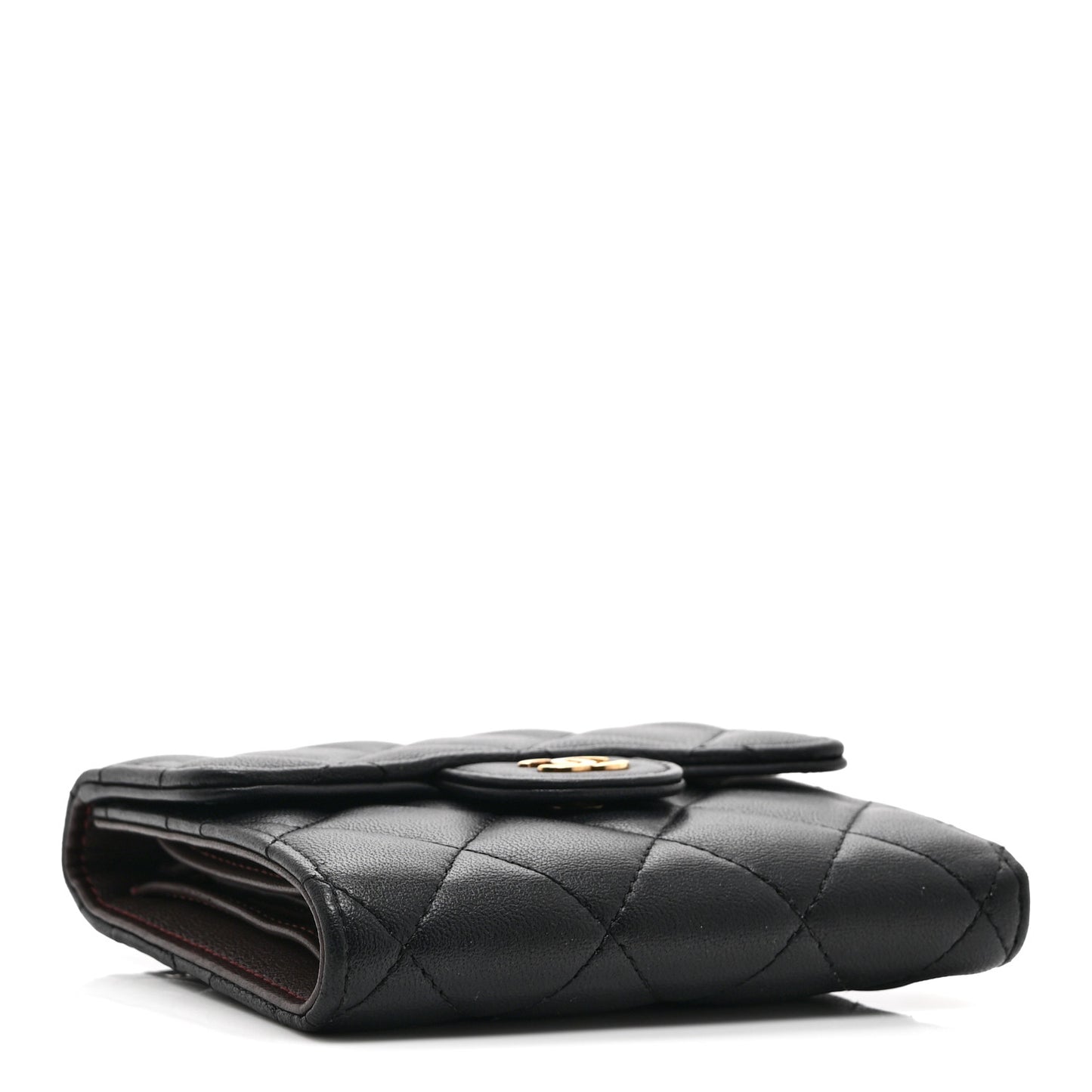 Lambskin Quilted Compact Flap Wallet Black