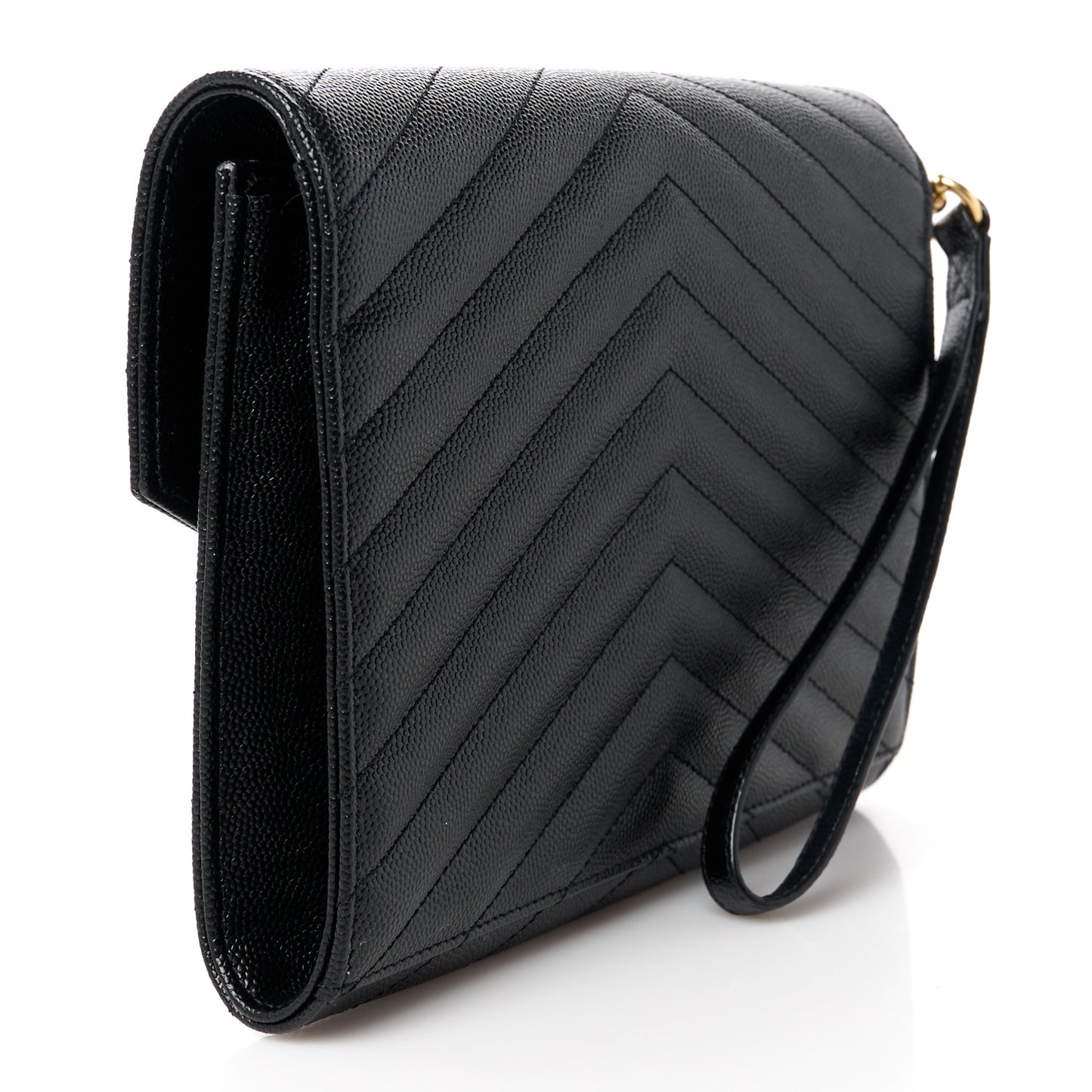 Grain De Poudre Matelasse Chevron Monogram Envelope Clutch Black