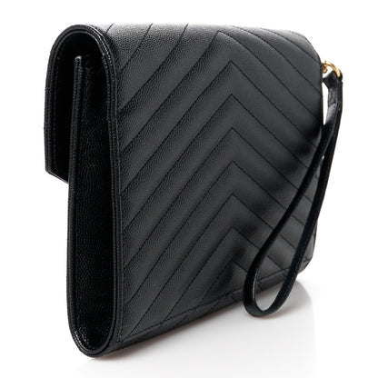 Saint Laurent Grain De Poudre Matelasse Chevron Monogram Envelope Clutch Black 3 of 11