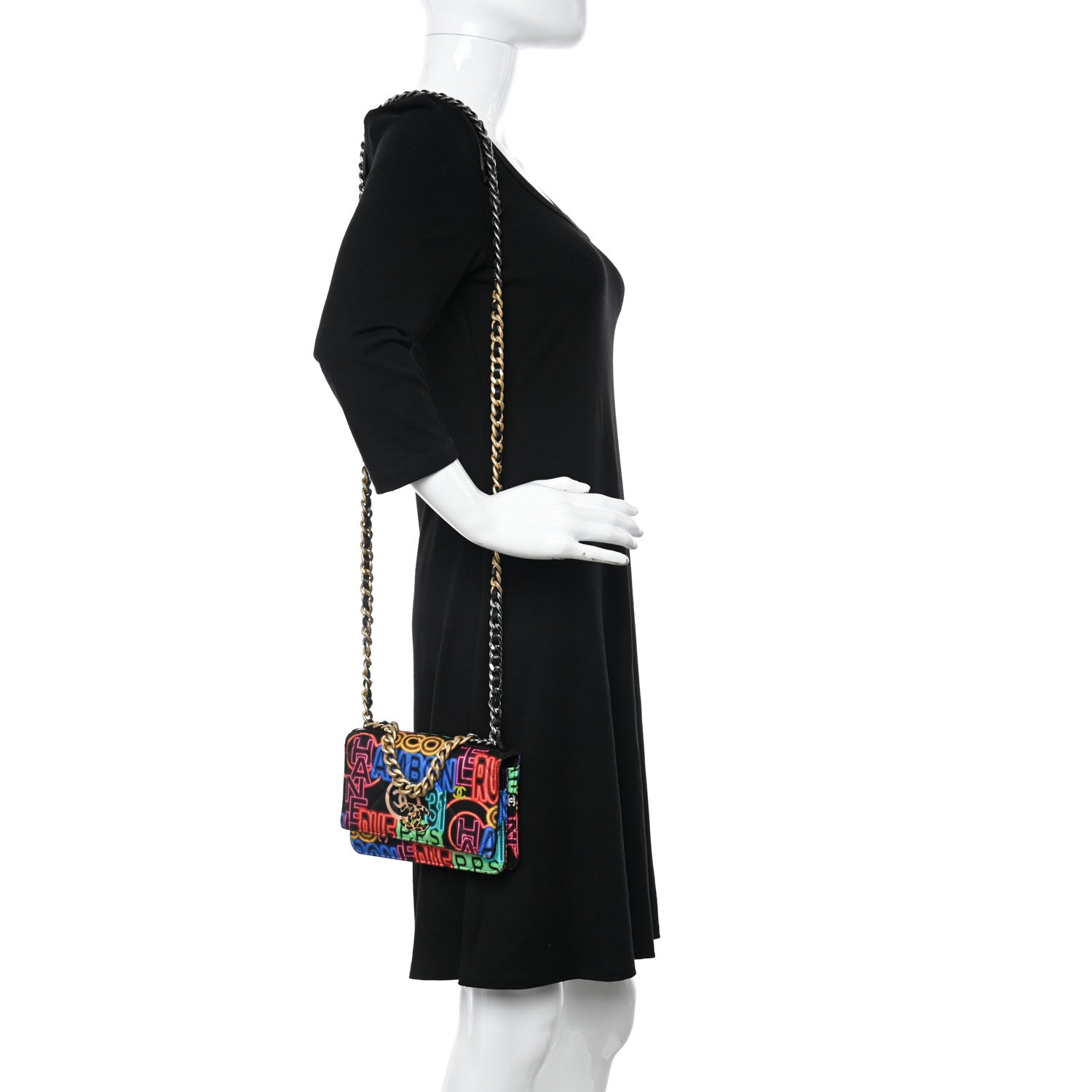 Chanel Fabric Printed Chanel 19 Wallet On Chain WOC Black Multicolor 2 of 12