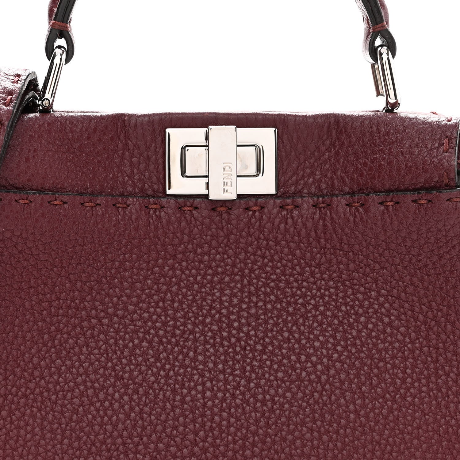 Fendi Cuoio Romano Selleria Bi-Color Mini Peekaboo Iconic Satchel Bordeaux Grigio Polvere 7 of 9