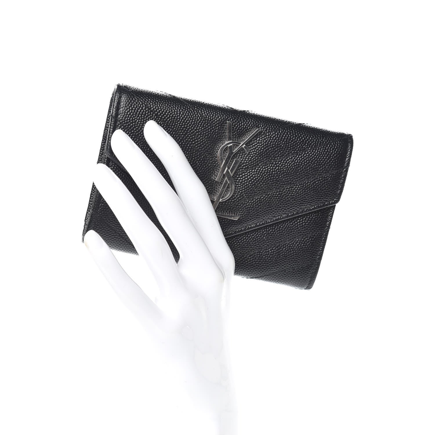 Saint Laurent Grain De Poudre Matelasse Chevron Small Monogram Envelope Wallet Black 2 of 7