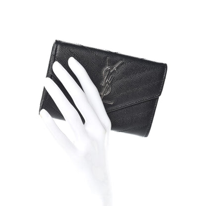Saint Laurent Grain De Poudre Matelasse Chevron Small Monogram Envelope Wallet Black 2 of 7