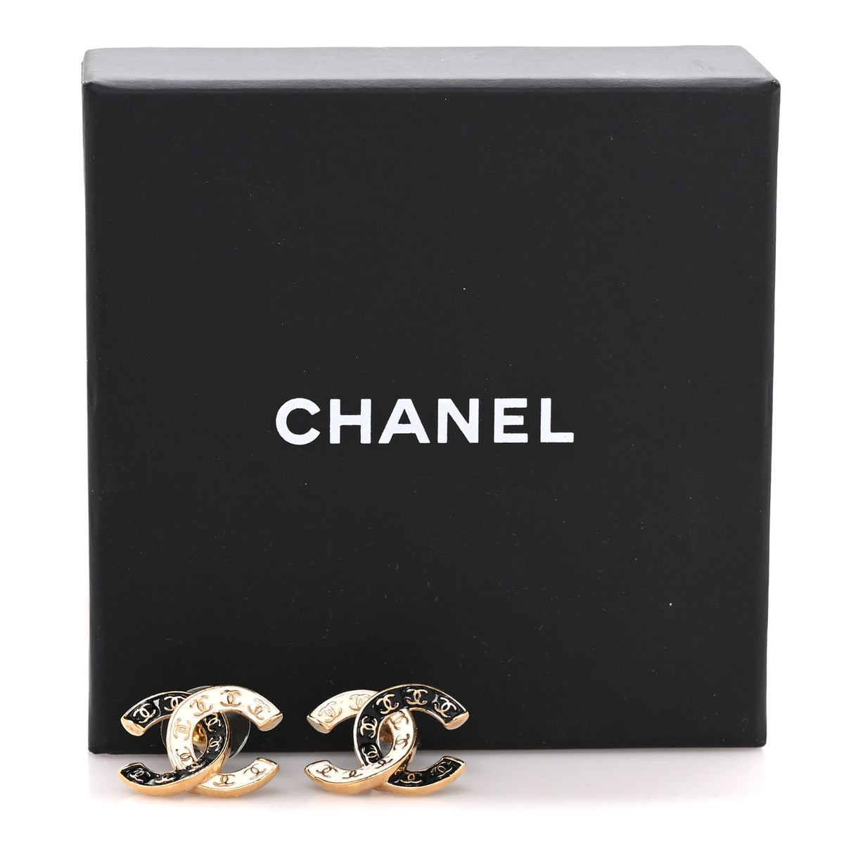 Chanel Enamel CC Logo Earrings Gold Black White 5 of 5