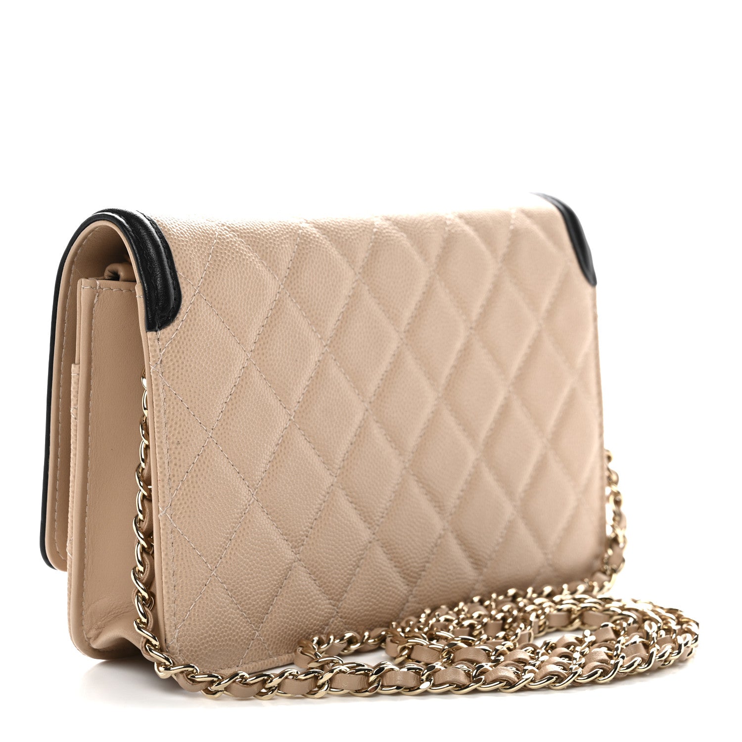 Chanel Caviar Quilted CC Filigree Wallet On Chain WOC Beige Black 3 of 13