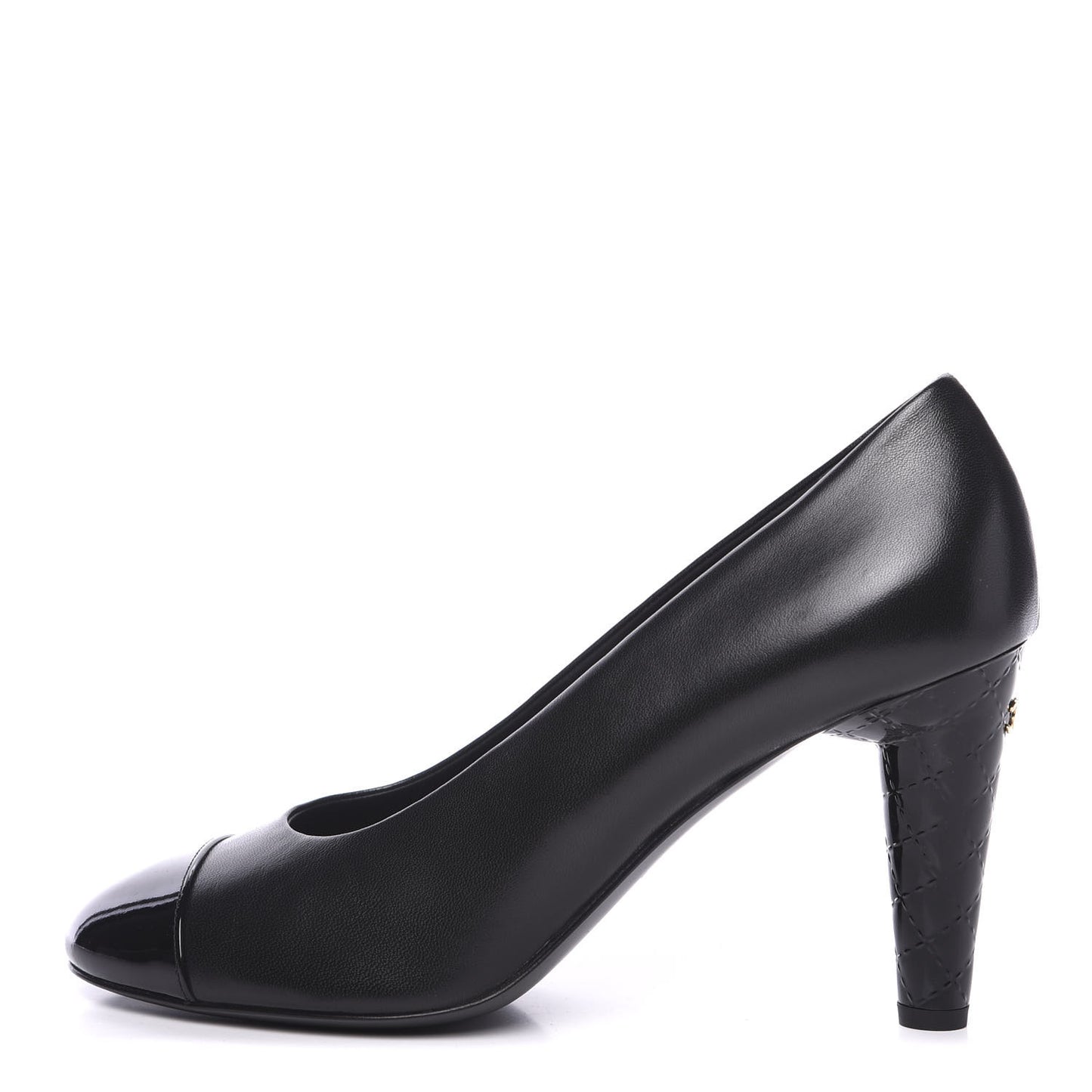 Lambskin Calfskin Patent Cap Toe CC Pumps 40.5 Black