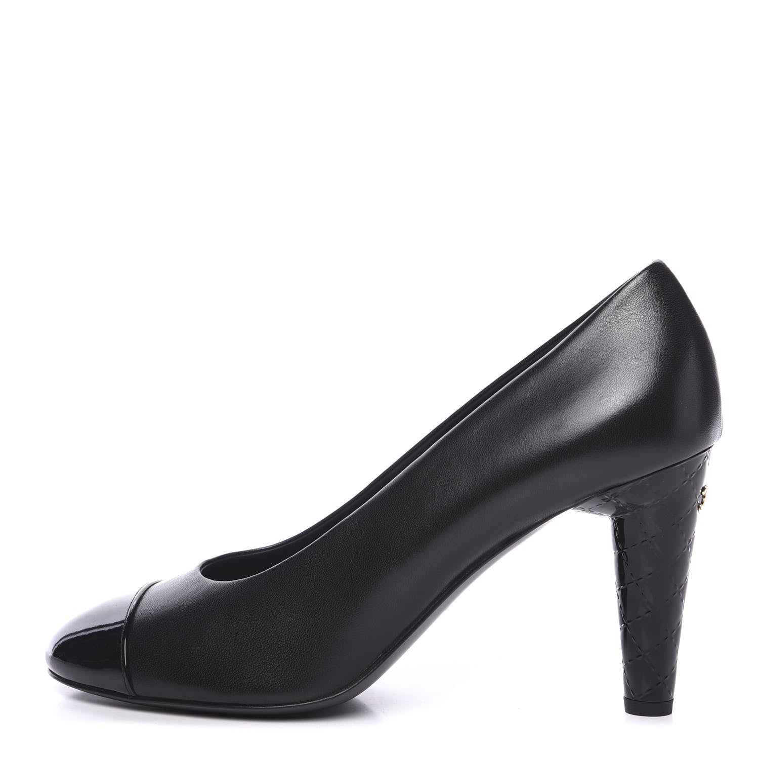 Chanel Lambskin Calfskin Patent Cap Toe CC Pumps 40.5 Black 1 of 12