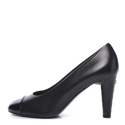 Chanel Lambskin Calfskin Patent Cap Toe CC Pumps 40.5 Black 1 of 12