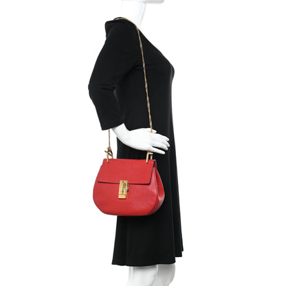 Chloe Grained Lambskin Drew Shoulder Bag Plaid Red 2 of 14
