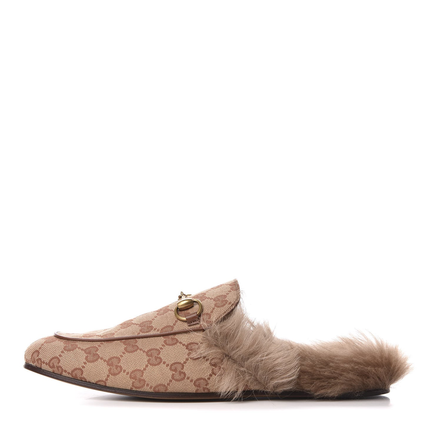 GG Monogram Fur Mens Princetown Slippers 10 Beige Ruggine Rust