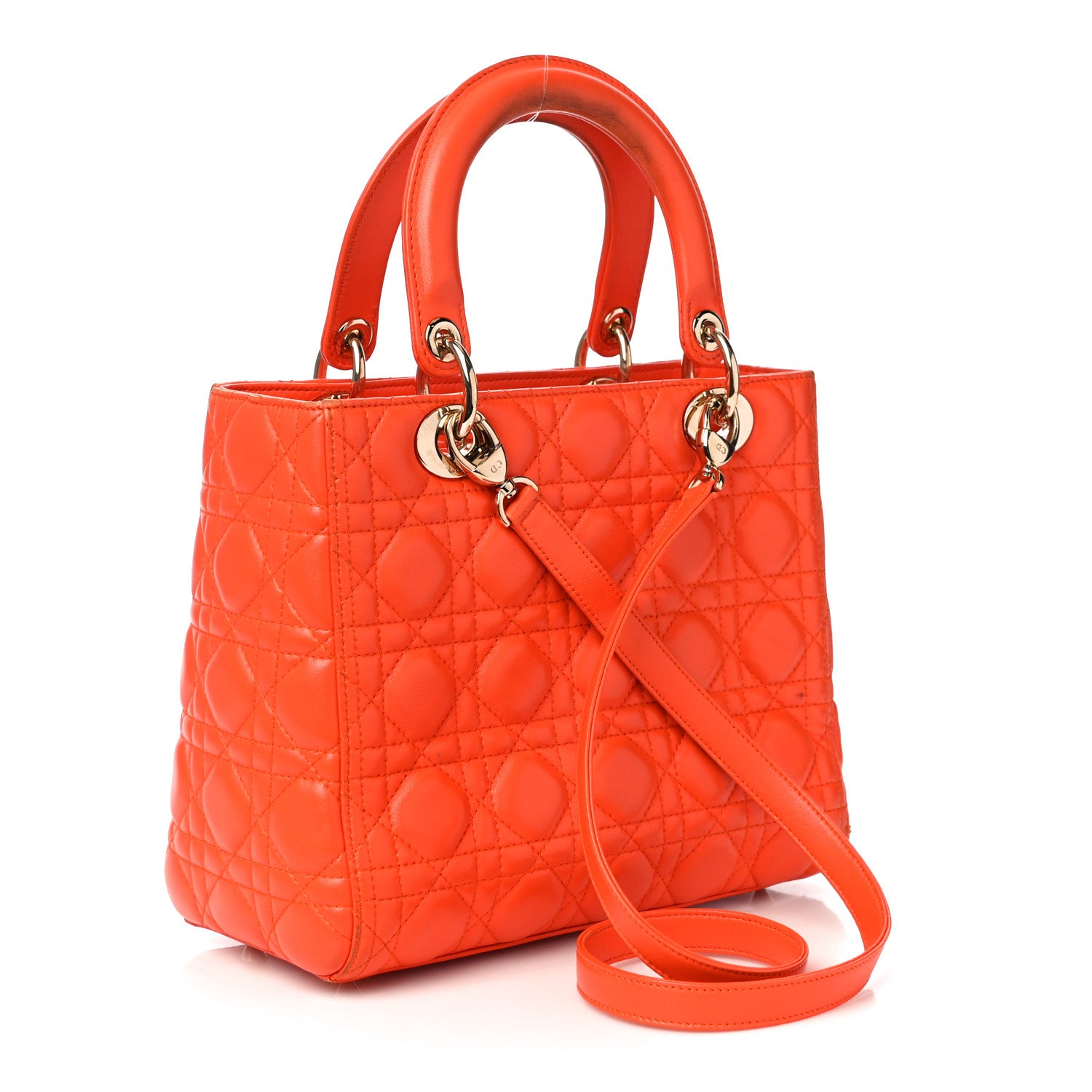 Christian Dior Lambskin Cannage Medium Lady Dior Orange 3 of 15
