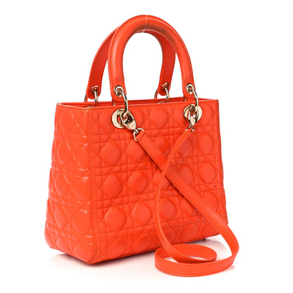 Christian Dior Lambskin Cannage Medium Lady Dior Orange 3 of 15