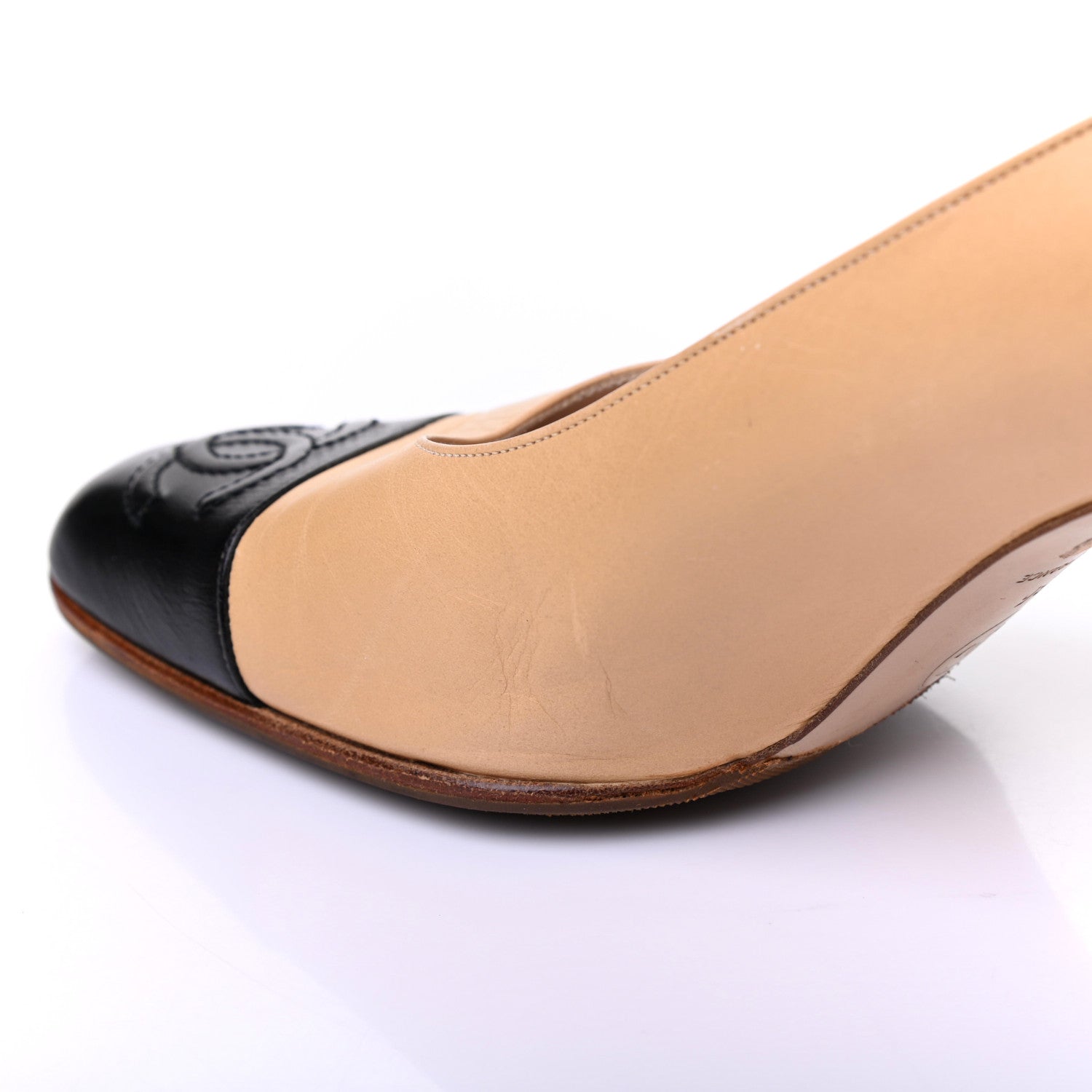 Chanel Lambskin Cap Toe CC Pumps 36 Beige Black 14 of 22
