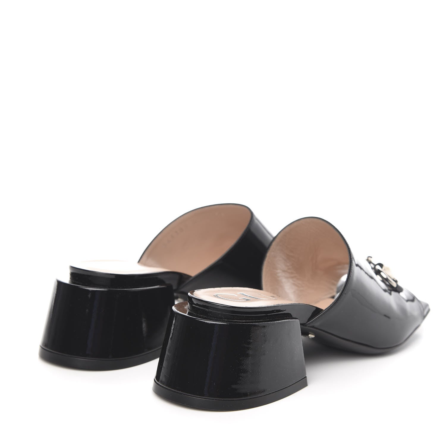 Gucci Patent Lexi Horsebit Mid-Heel Slide Sandals 35 Black 4 of 10