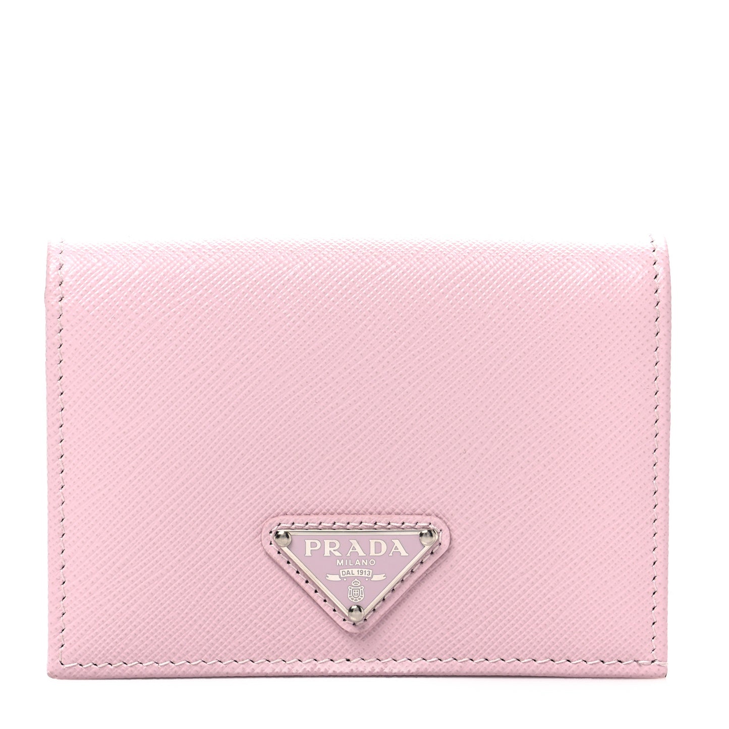 Saffiano Triangle Flap Compact Wallet Black Light Pink