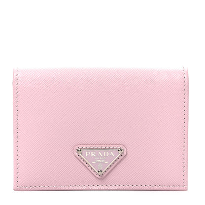 Prada Saffiano Triangle Flap Compact Wallet Black Light Pink 1 of 7