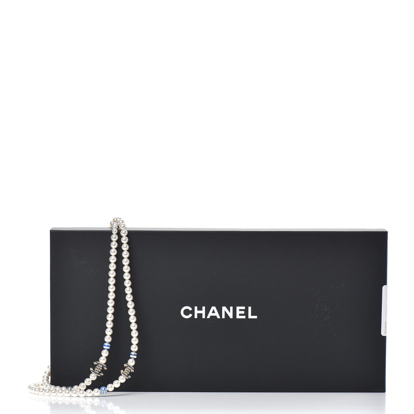 Resin Pearl Striped CC Long Necklace Blue Gold