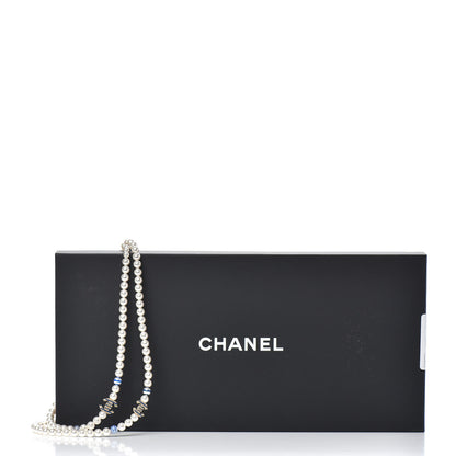 Chanel Resin Pearl Striped CC Long Necklace Blue Gold 5 of 5