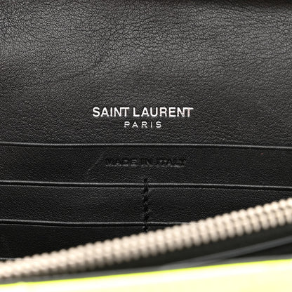 Saint Laurent Patent Grain De Poudre Matelasse Chevron Monogram Chain Wallet Neon Yellow 6 of 10